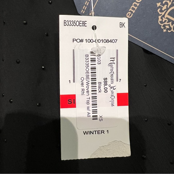 Democracy Black Sparkle Long Sleeve Sheer Rhinestones Blouse with Tank - Picture 9 of 11